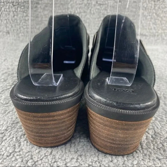 Teva foxy womens 10 Clogs Casual Mule Sandals Black Leather Block Heels Slip on‎ - Picture 5 of 12